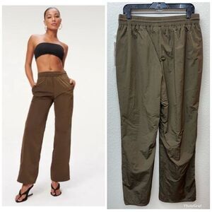 Good American Pants Women's Size 3 / L Shine Wide Leg Track Pants Mocha New nwt
